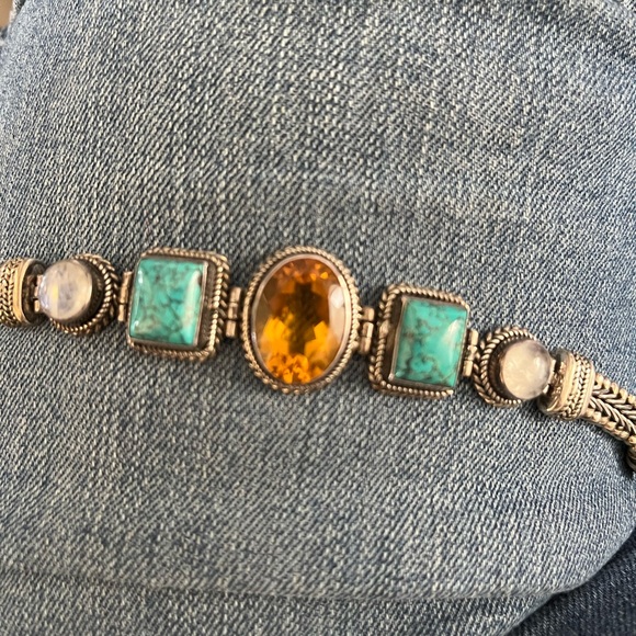 SS citrine turquoise and moonstone Bali style bracelet. - Picture 8 of 8